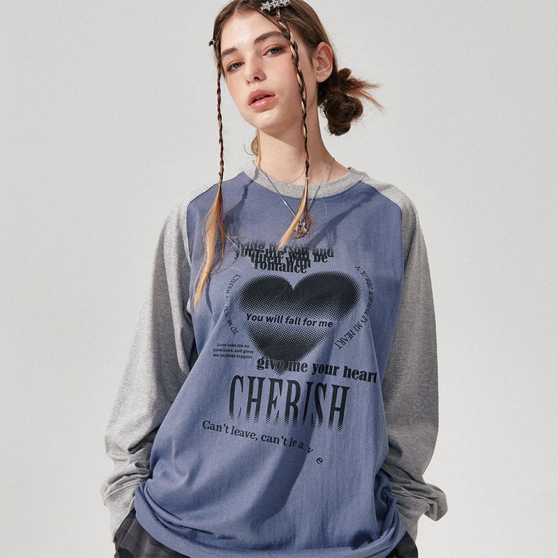 wonder visitor（ワンダービジター）の「Y2K Heart Raglan Long sleeve [Blue]（Tops）」