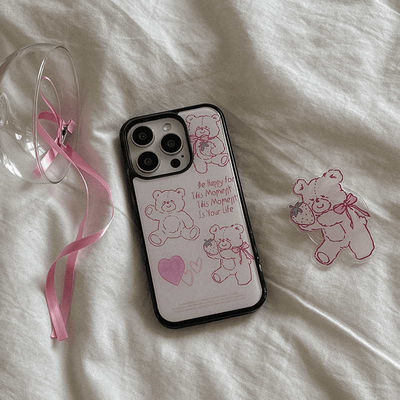 [Mademoment] fluffy strawberry bear design iphone epoxy case