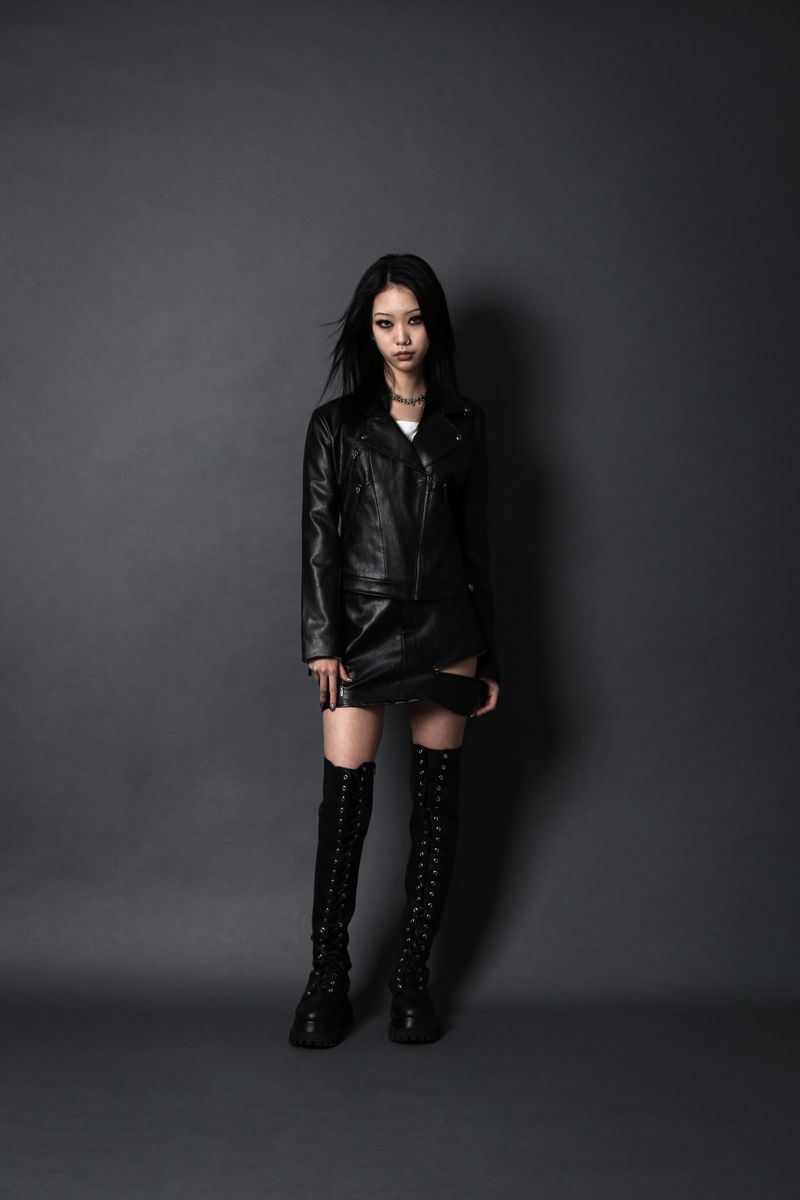 ANTIQUE ROSE SLIM RIDER JACKET #LEATHER BLACK