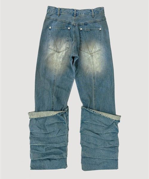 OVERLAP TUCK DENIM PANTS