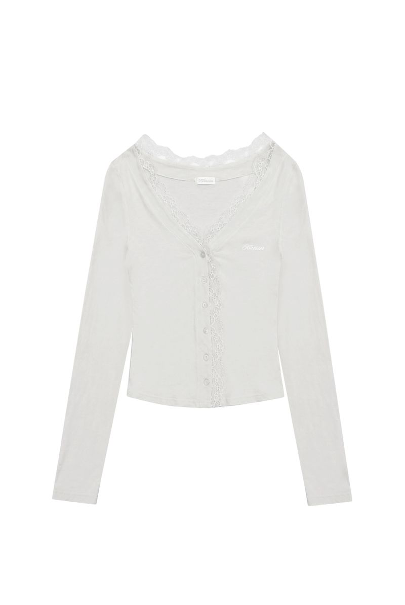 Kleesier（クリーシーア）の「Cream donuts sheer cardigan, Mint Gray（Tops）」