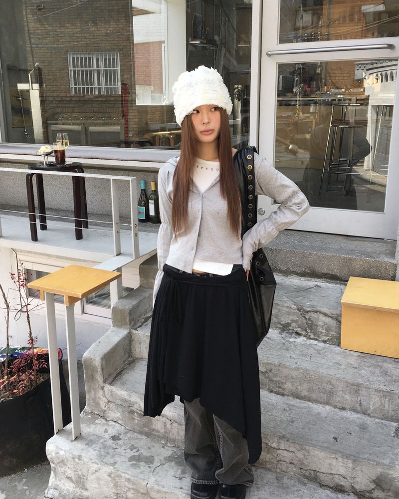 Shirring hood cardigan