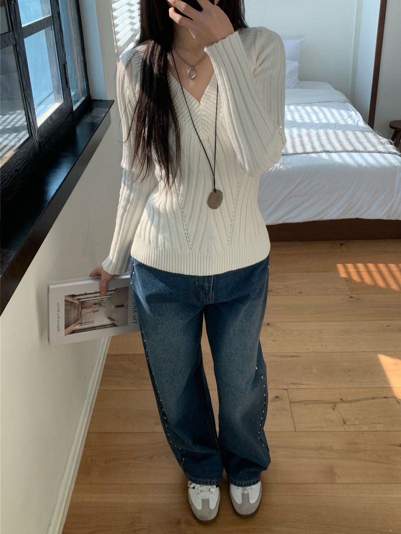 Sia Ball Stud Wide Denim Pants