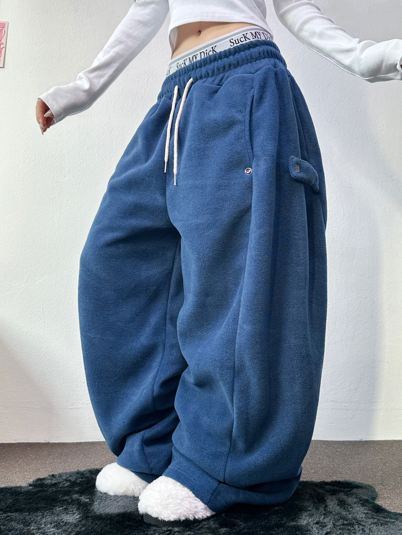 BOTH-SIDES FLEECE SNAP LONG PANTS 🧸🩵🤍6COLOR