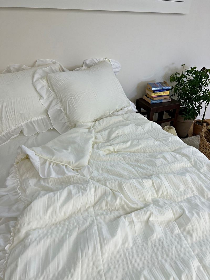 Shirring ruffle light comforter set - Cream white - Q