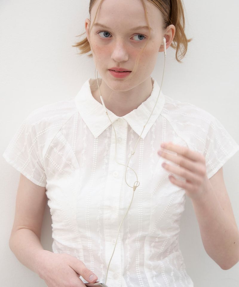 Broderie Shirring Shirt - White