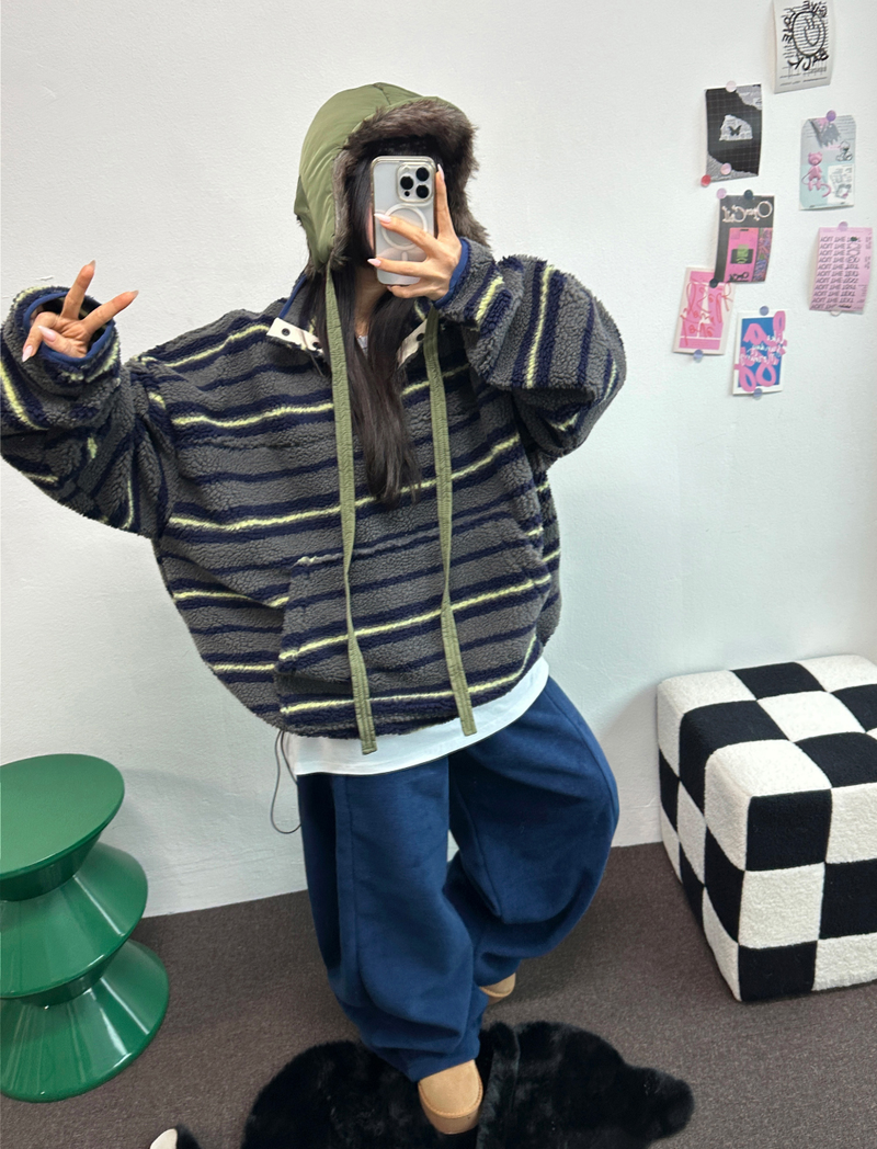 BOTH-SIDES FLEECE SNAP LONG PANTS 🧸🩵🤍6COLOR