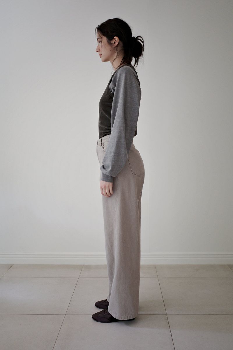 Washed straight leg pants, Beige