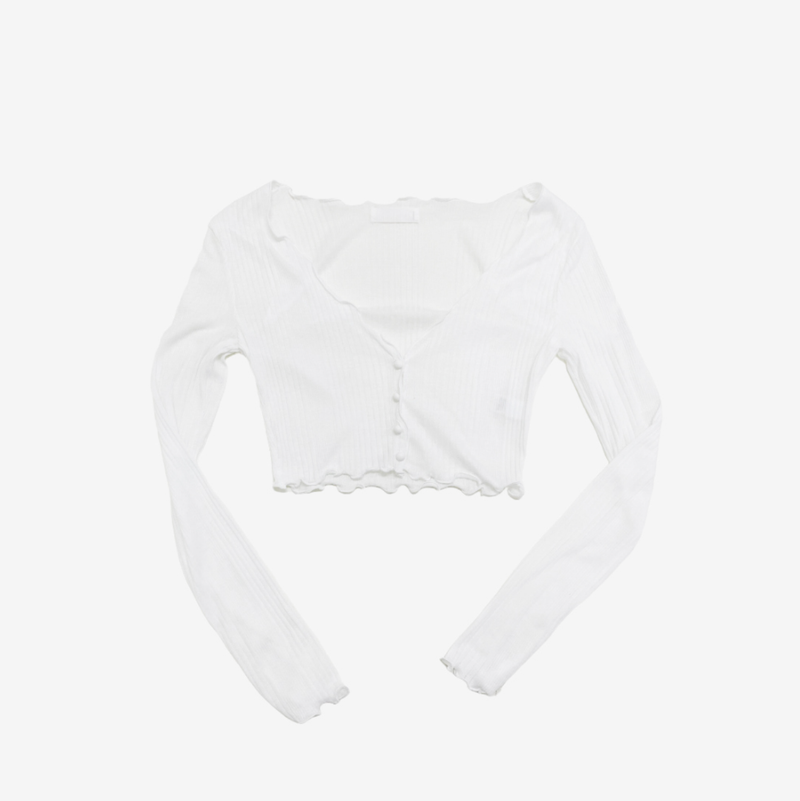 neck cropped ribbed cardigan