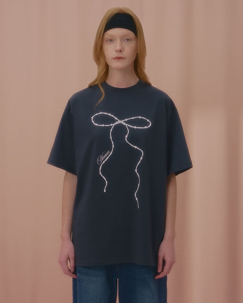 WAVE PEARL RIBBON TSHIRT-CHARCOAL
