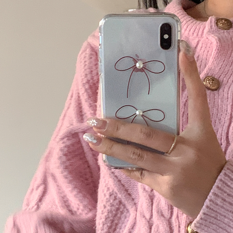 [handmade] red ribbon pearl jelly hard case