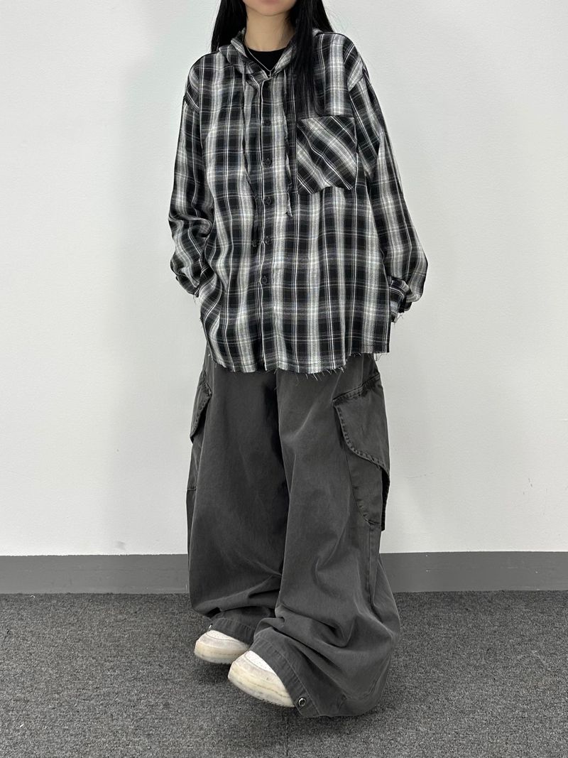 vely gingham hooded shirt