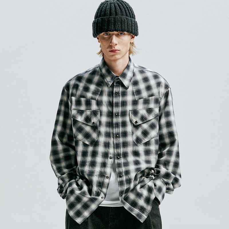 03s plaid western shirt black