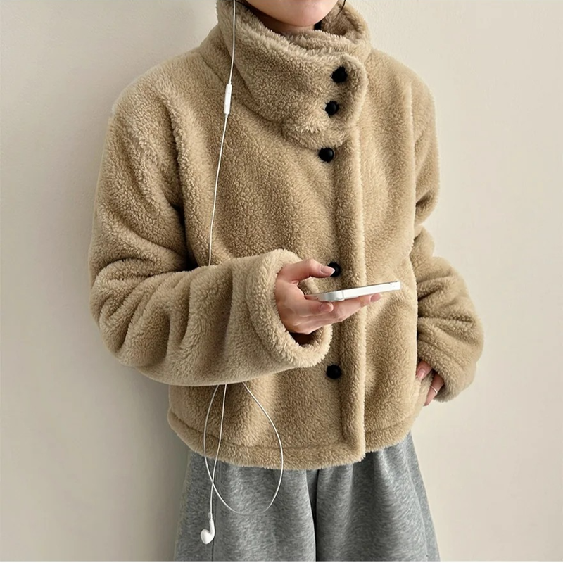 Falling High Neck Fleece Short Coat