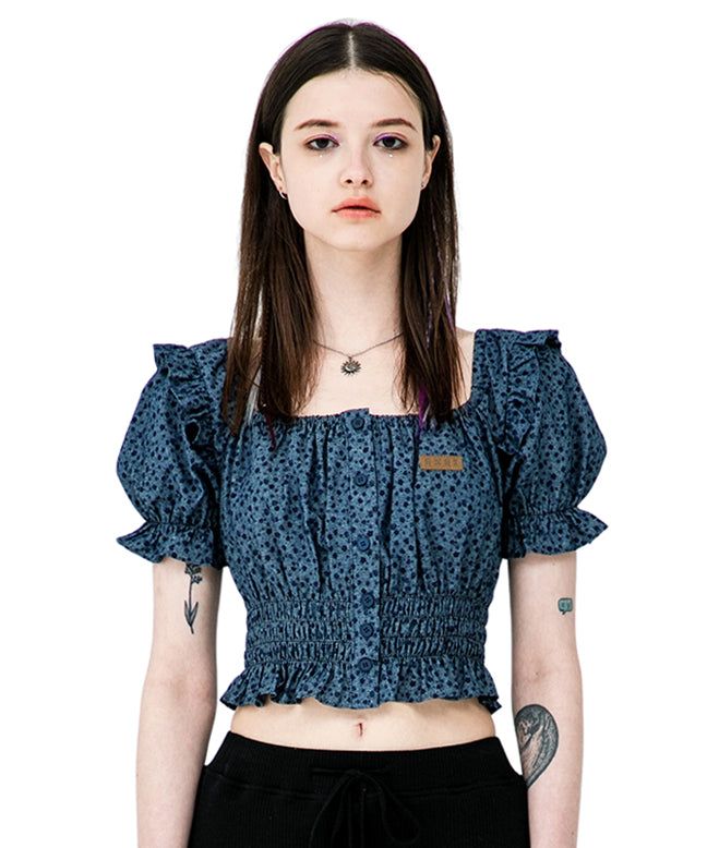 runningHIGH（ランニングハイ）の「PUFF SLEEVE RUFFLE CROP SHIRT（Tops）」