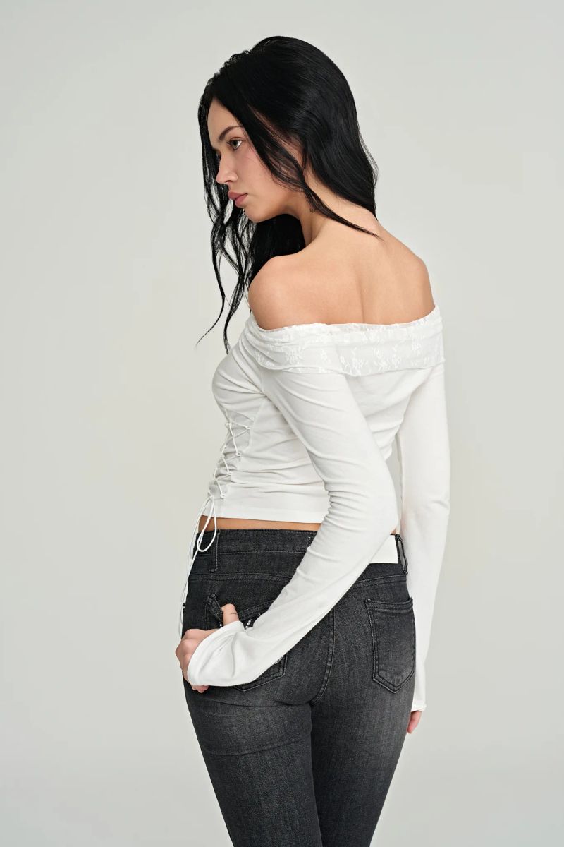 Sandy lace-up top, White