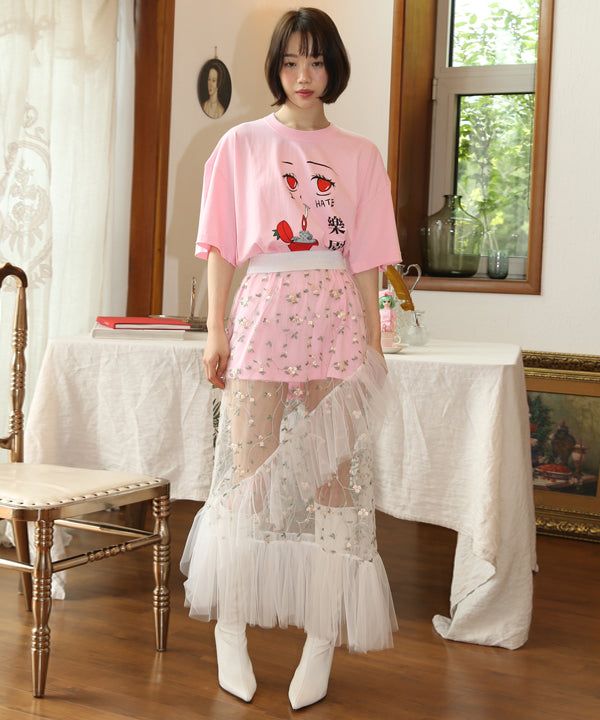 see-through flower skirt