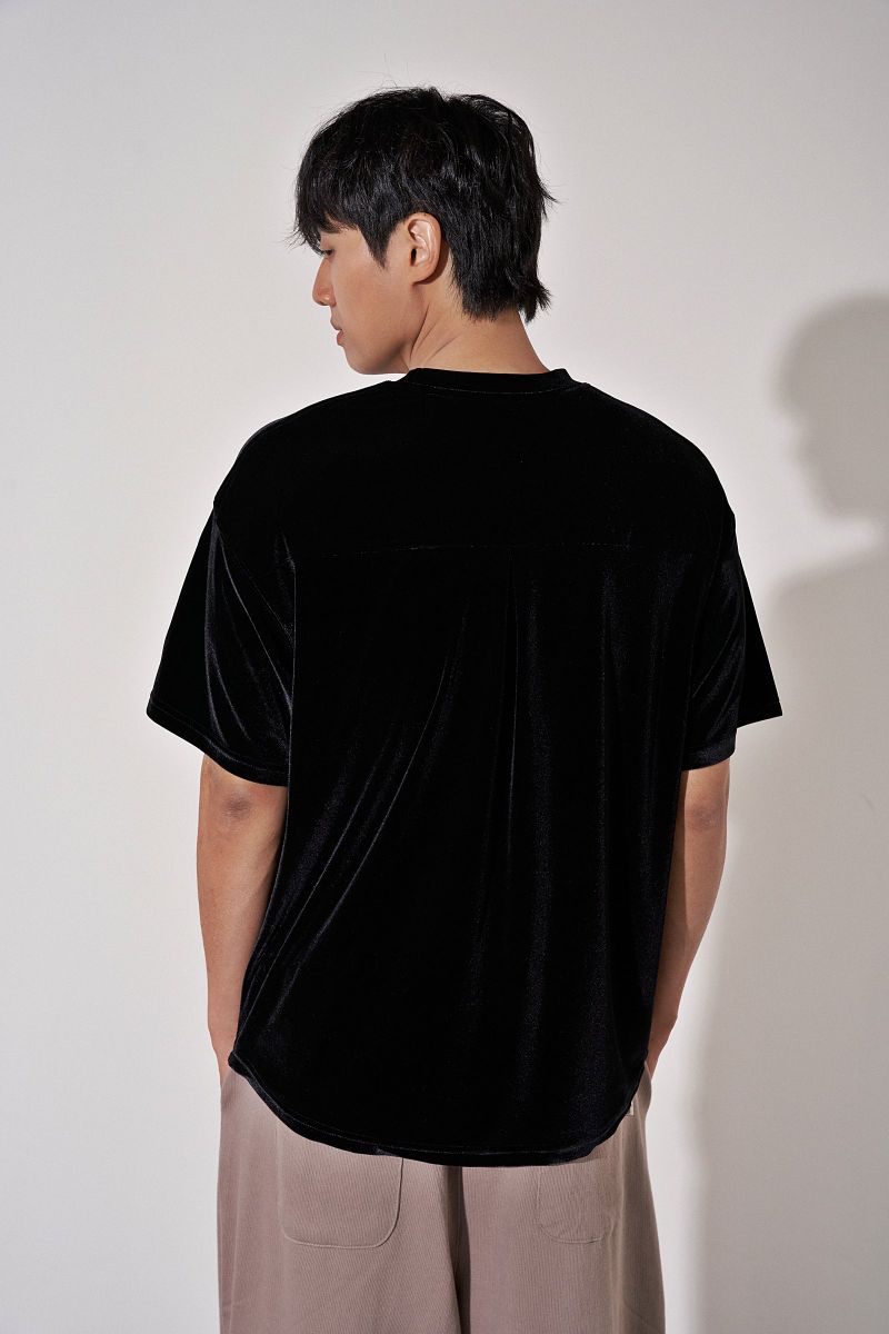 DROP-SHOULDER VELVET 1/2 TEE (Black)