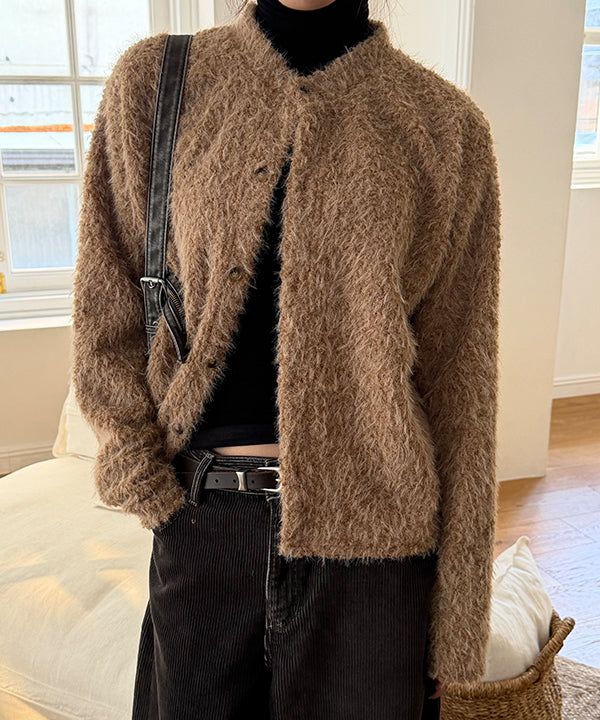 MUZESEOUL(ミューズソウル)の「Hairy crop round knit cardigan(3color)(Tops)」