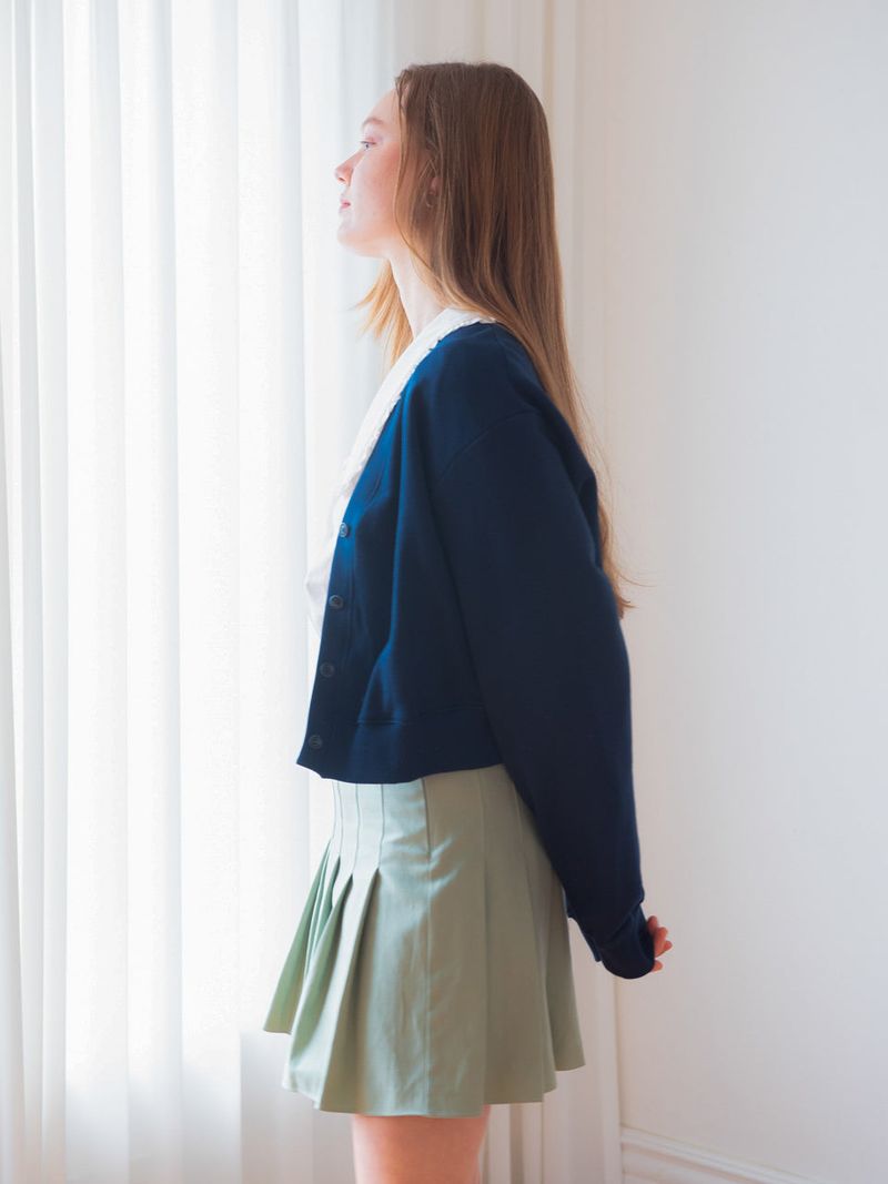 COTTON V-NECK CARDIGAN_NAVY
