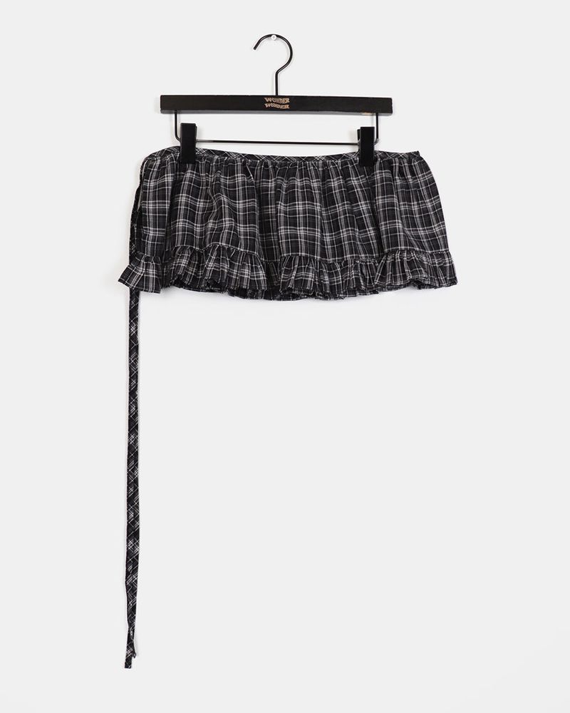 Esseon Checkered Layered Mini Wrap Skirt