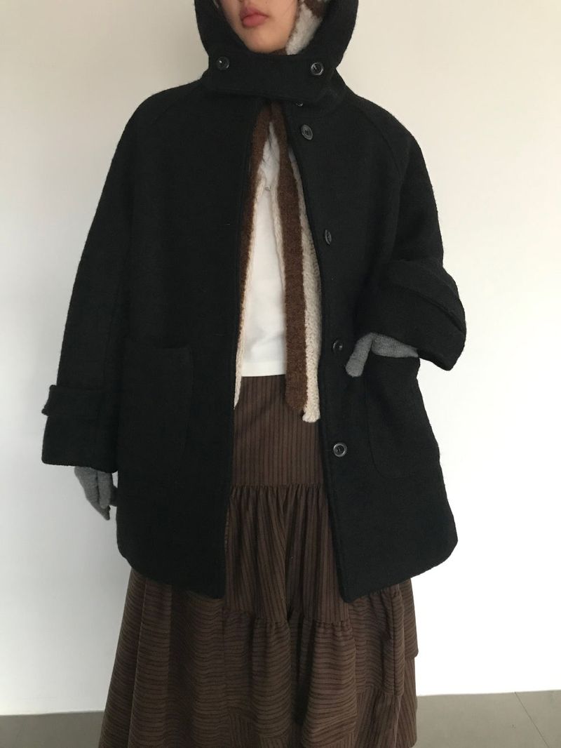 [MD Pick]Fine wool hooded half coat (2color)