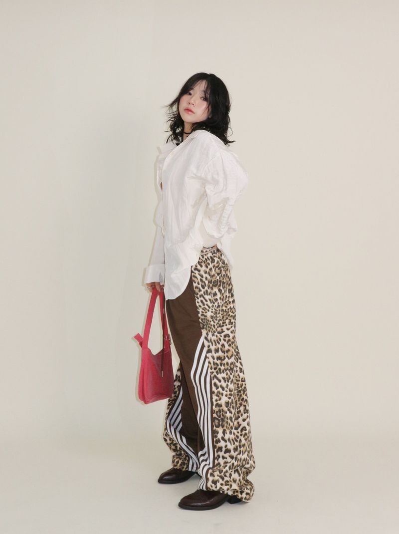 Leopard leopard print diagonal coloring track jogger pants