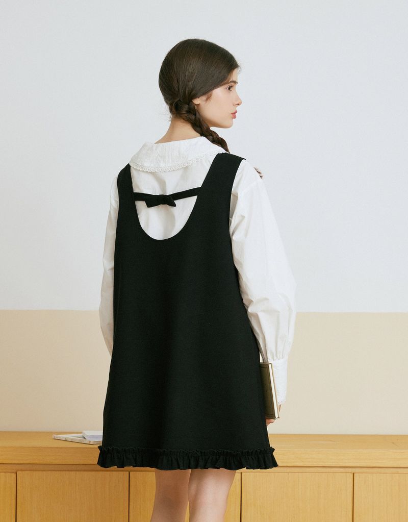 Maylin Back Ribbon Frill Bustier Midi Dress Black