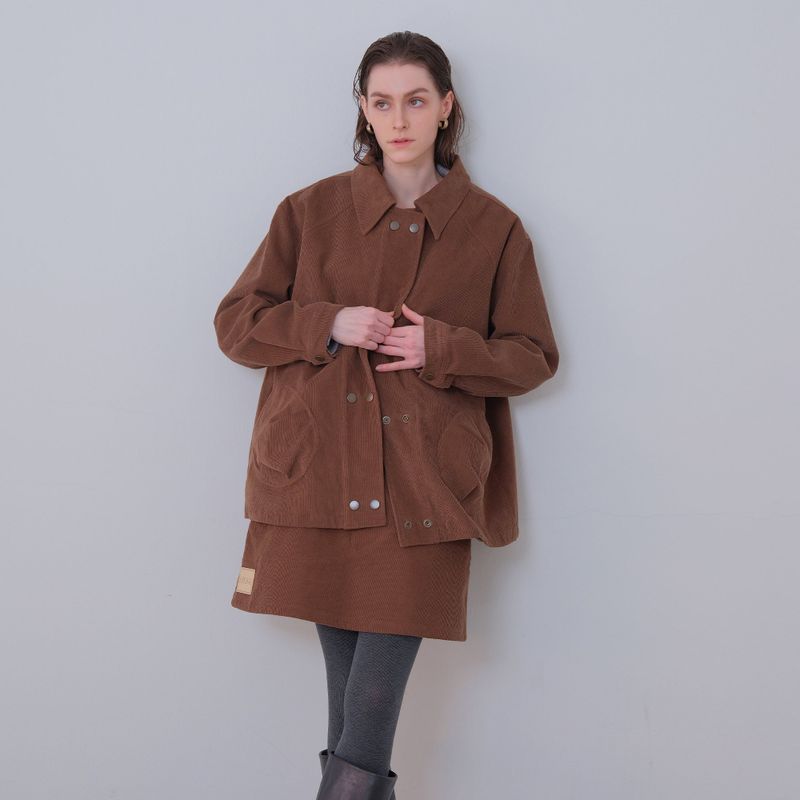 Brown Corduroy Patch Mini-Skirt