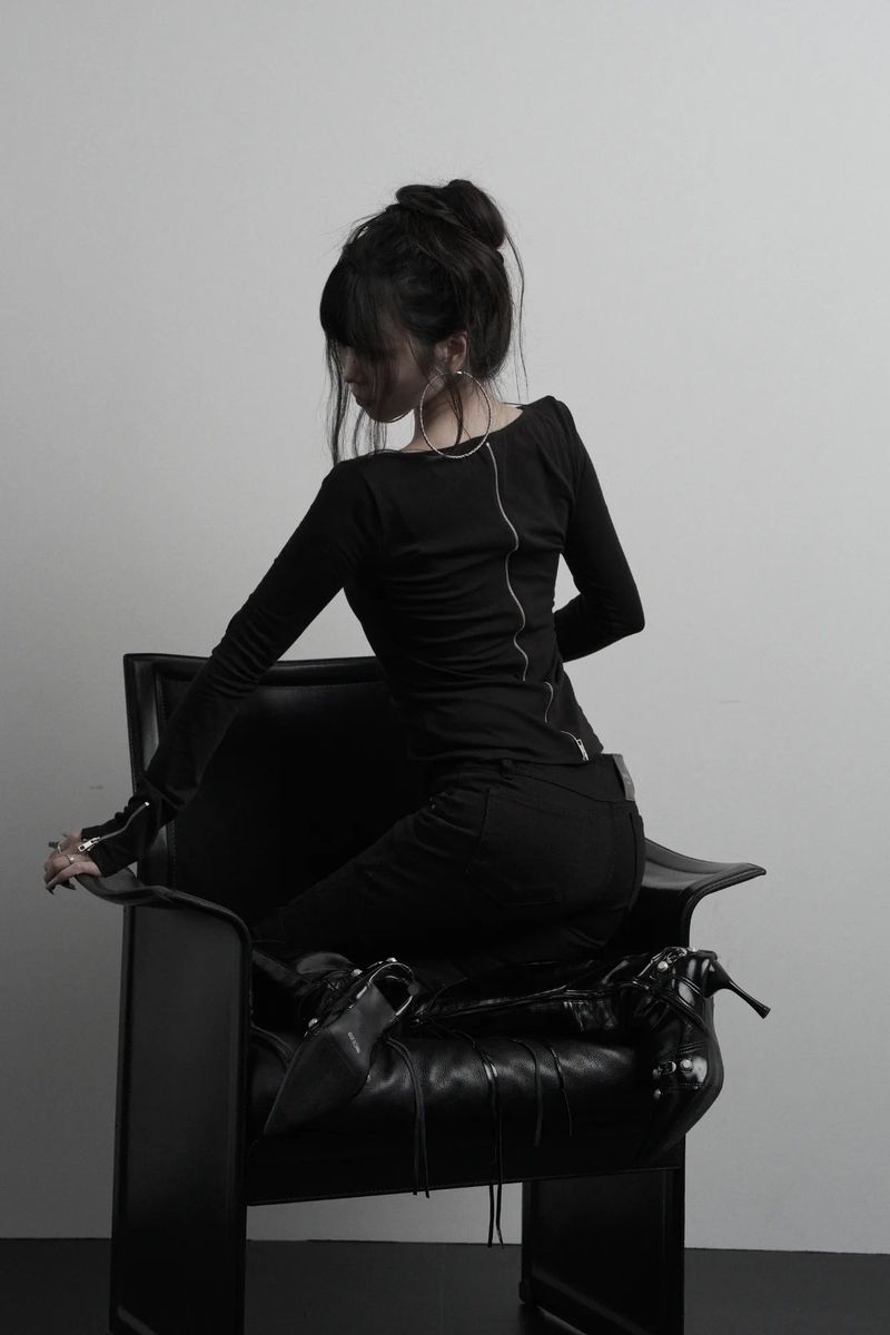 [label] back two-way zipper long sleeve (black) 