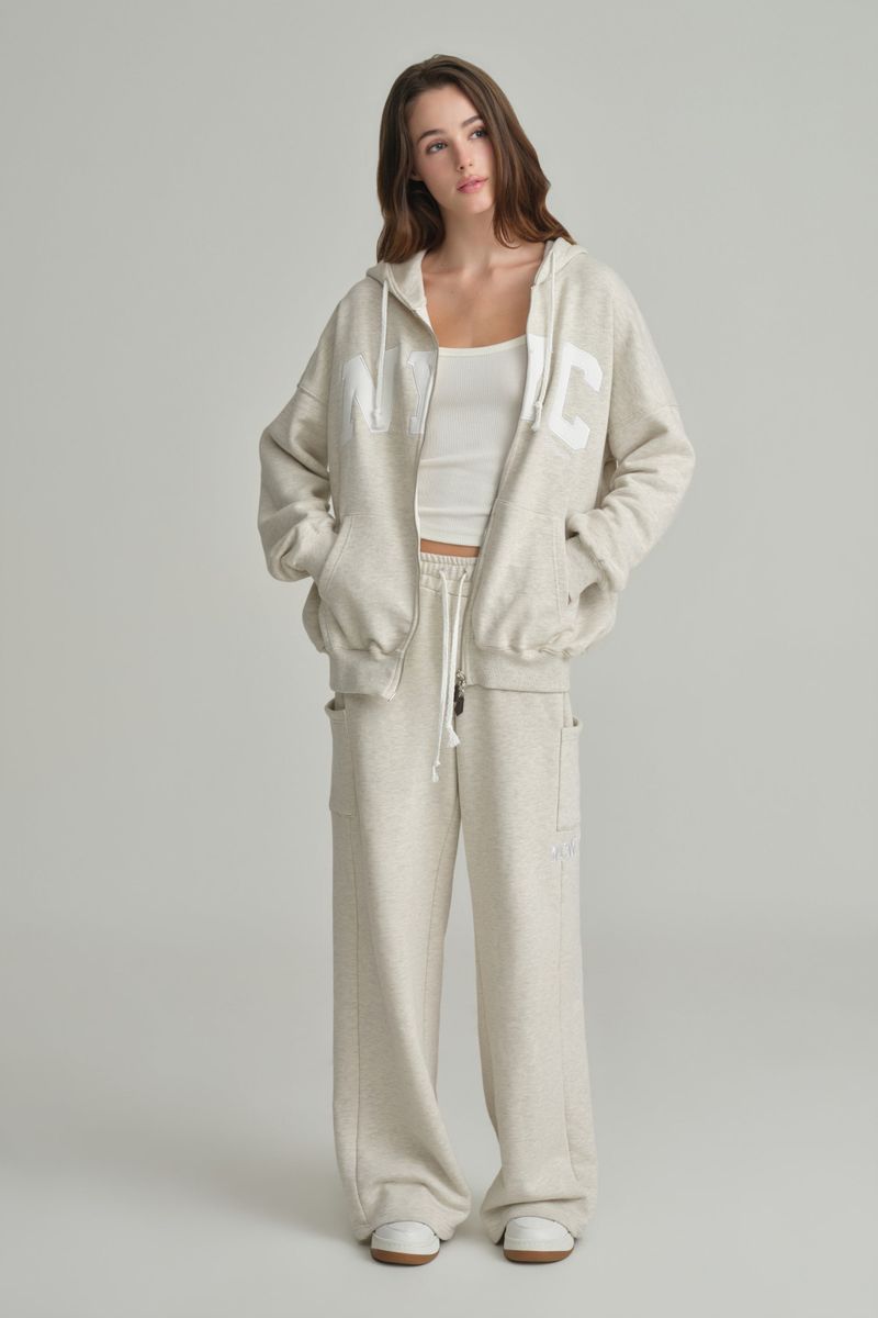 NYC hooded zip-up, Light Melange