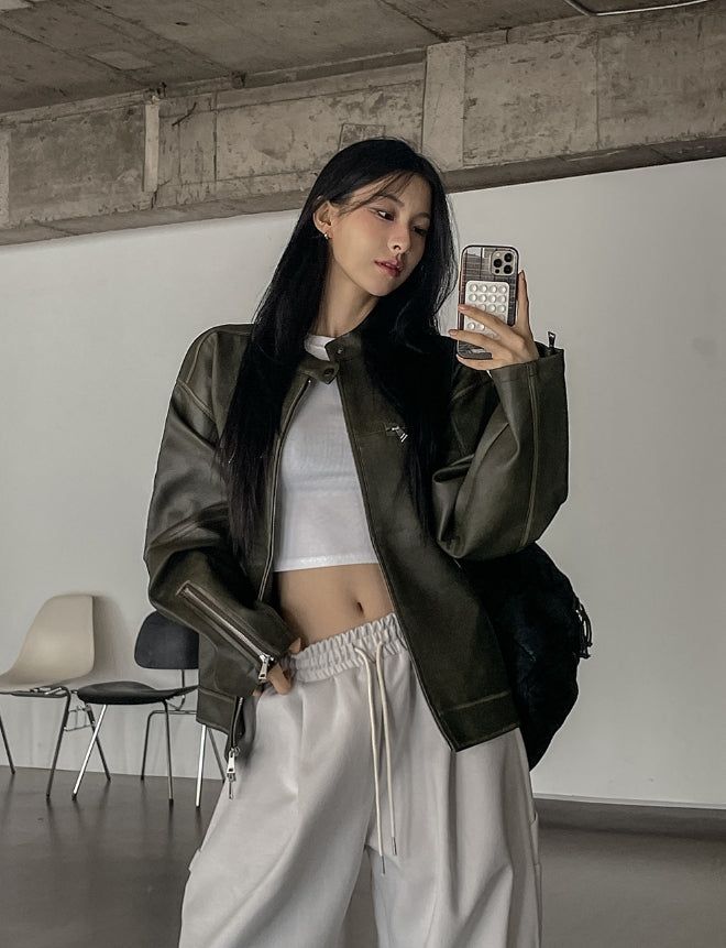Bleed Washing Leather Biker Jacket