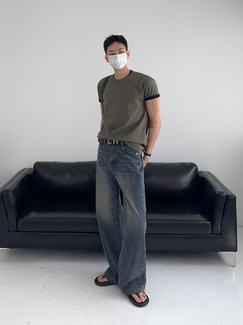 SR シーム ディテール セミワイド フレア デニムパンツ(4 Colors)
