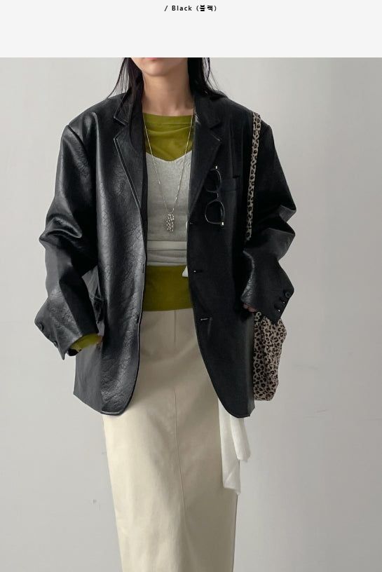 [unisex] Crack Single Leather Over Fit Jacket
