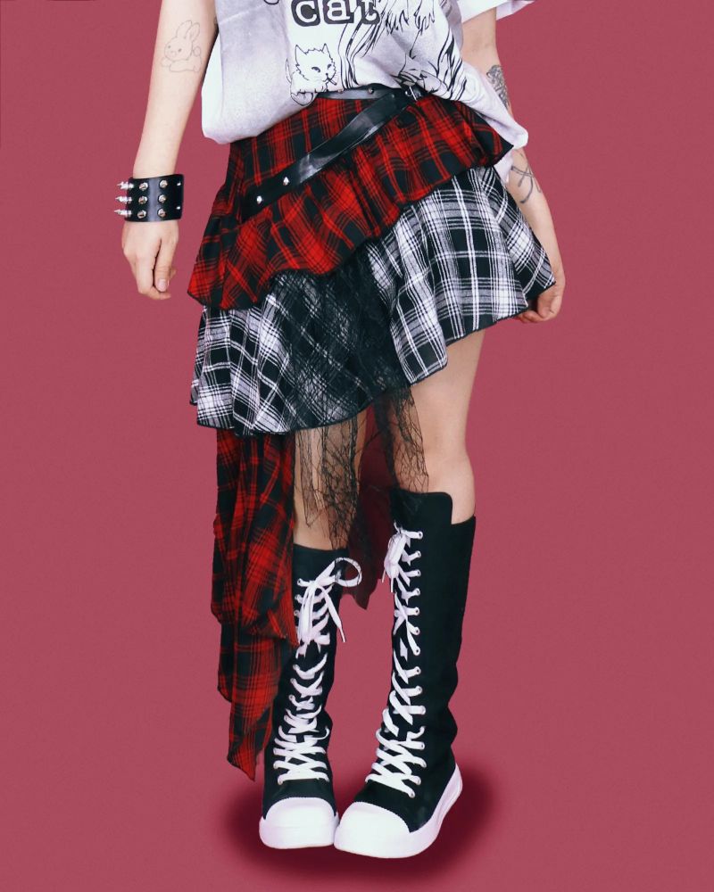 double punk unbalanced skirt