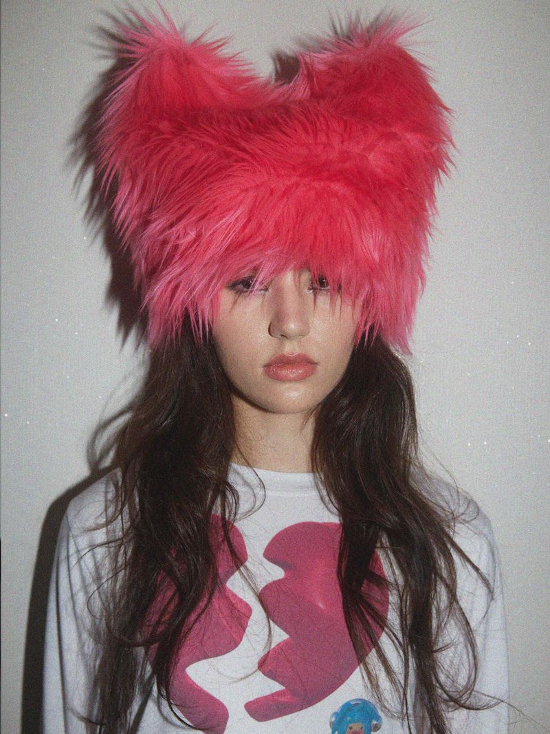 Faux Fur Ear Beanie PINK