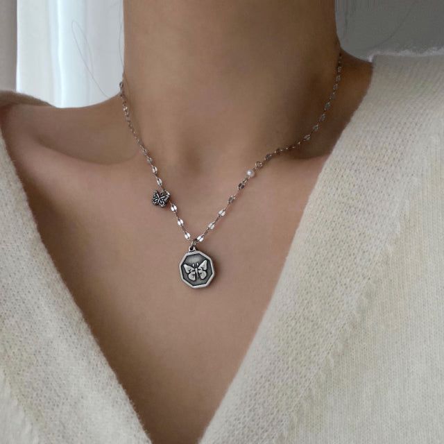 nvv Double Butterfly Hexagon Necklace