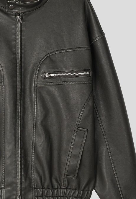 Gross cut washed leather jacket