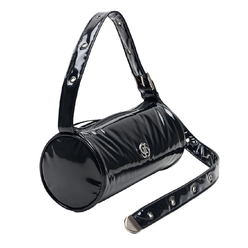 2WAY BELTED STRAP BARREL BAG SMALL_GLOSSY BLACK