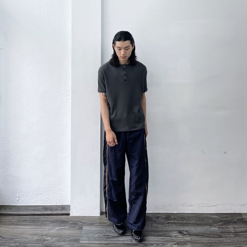 Mineral Grey Button-Neck Tee
