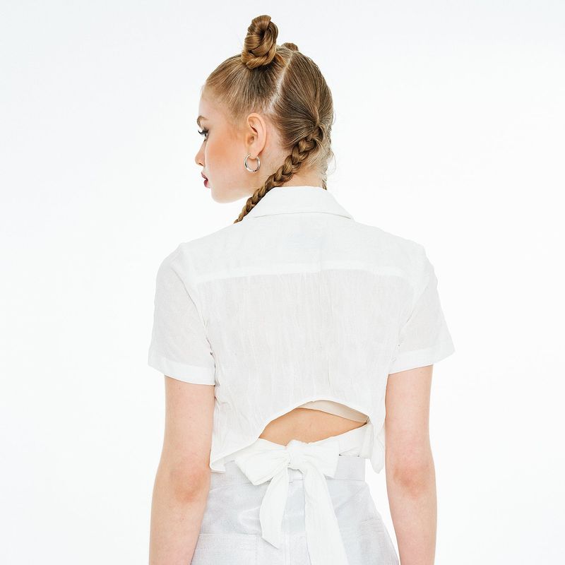 Back Open Ribbon Strap Shirt [White]