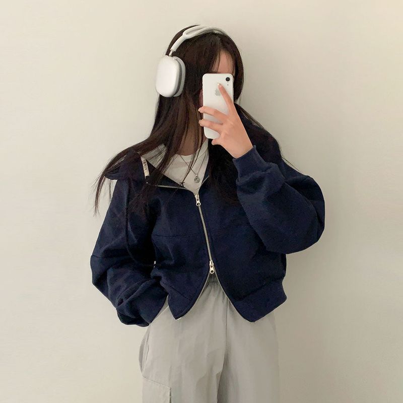 [BELLIDE MADE] Spring version, embroidered two-way cropped zip-up hoodie