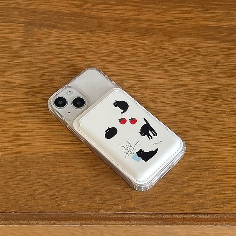 magsafe case mew cat white leather card wallet set