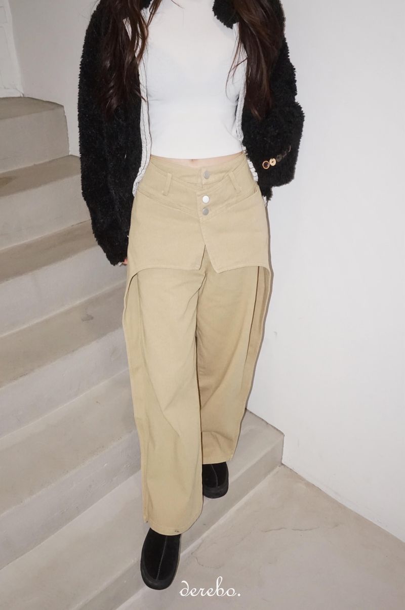 Layered cotton wide casual pants