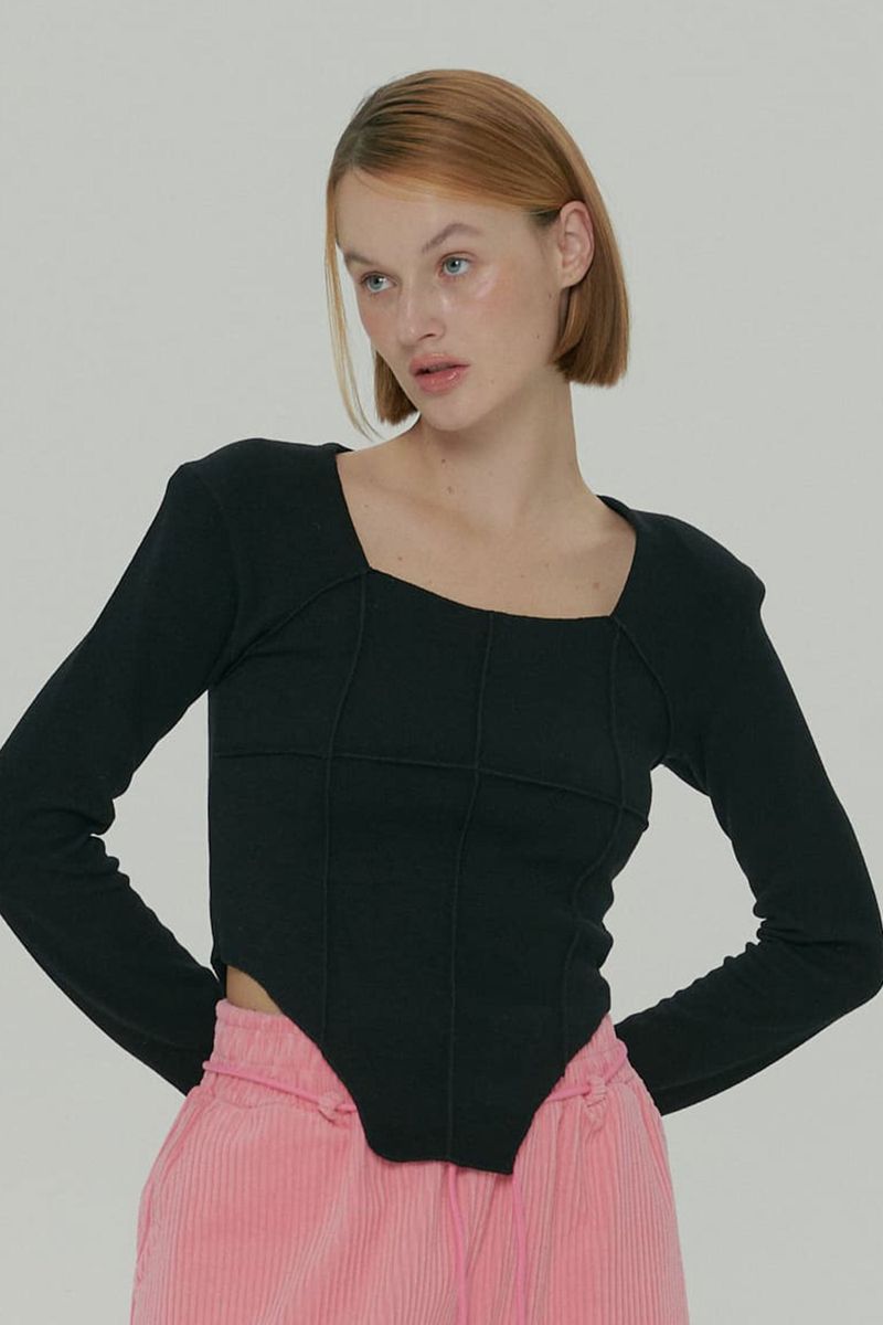 SOFT SQUARE NECK TOP / BLACK