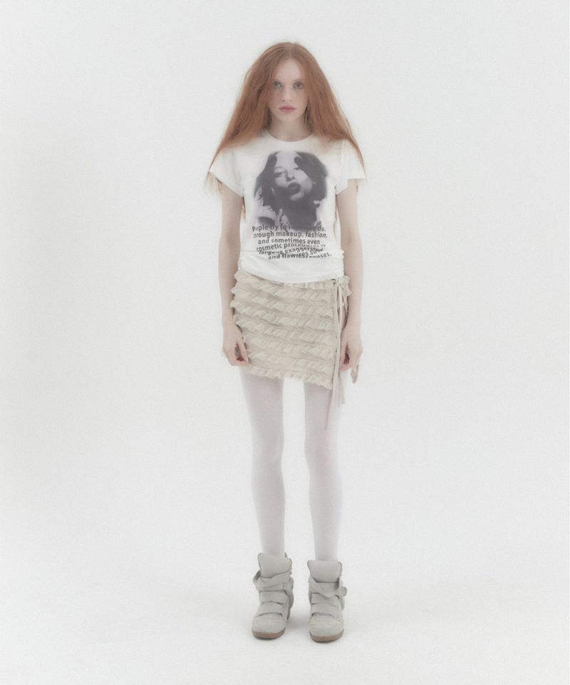 Frilled Mini Wrap Skirt Beige
