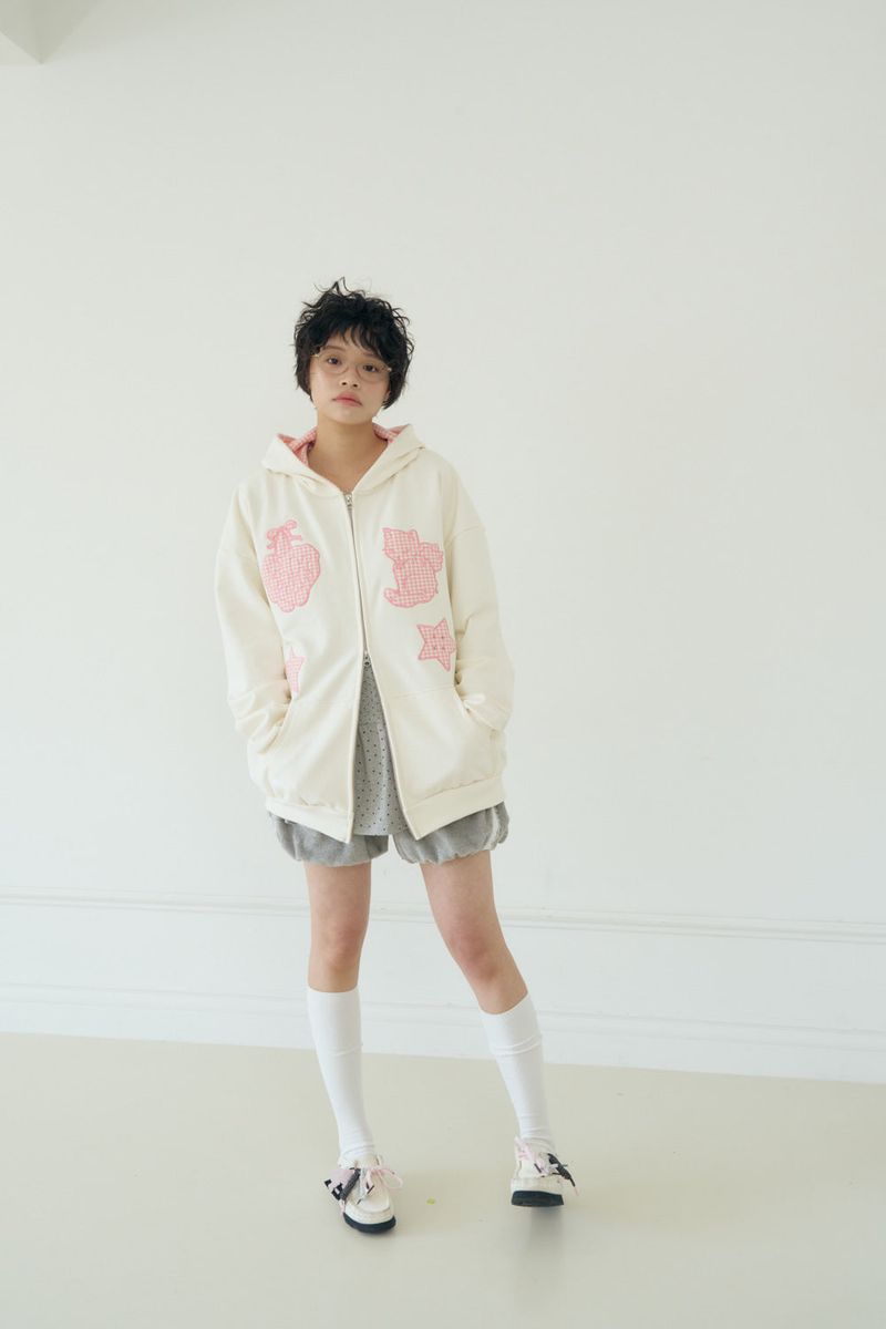 KIRING CHECK PATCH HOODIE (CREAM)