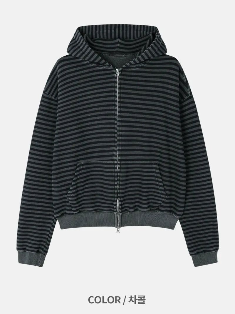  stripe washing hood zip-up