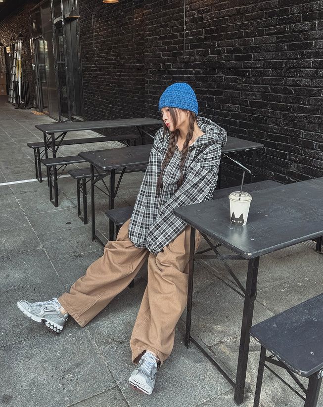 Bay Check Shearling Hooded Jumper