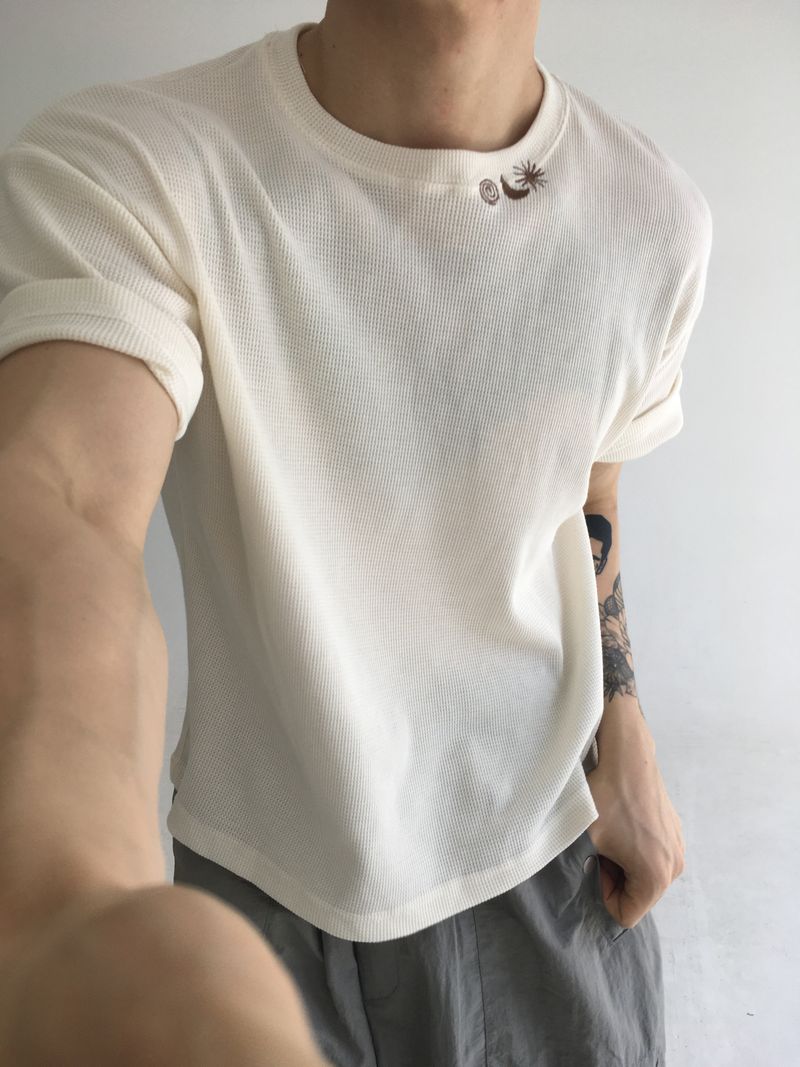 crop weather neck embroidery tee(3colors)
